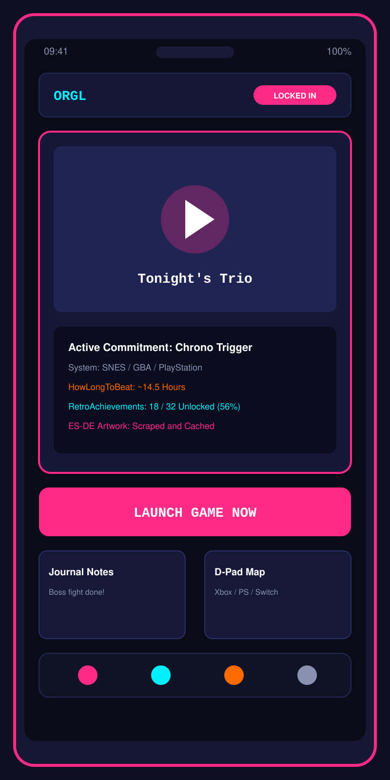 One Retro Game Launcher Active Commitment Interface