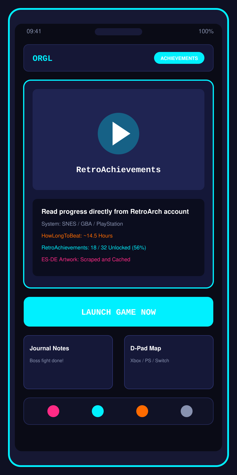 ORGL RetroAchievements Reader Screen
