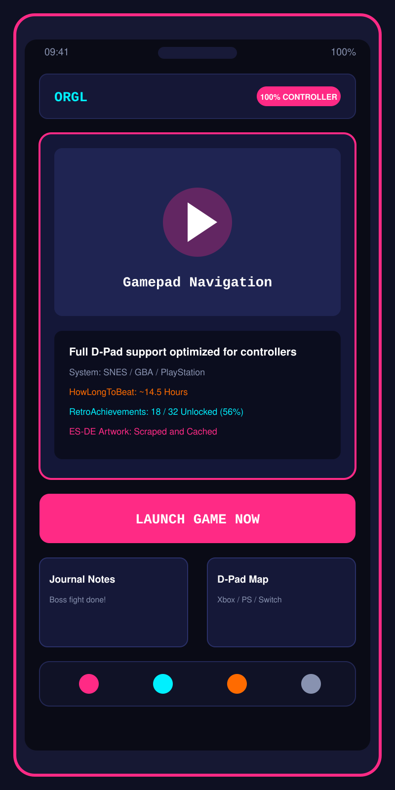 ORGL Gamepad First Controls Screen