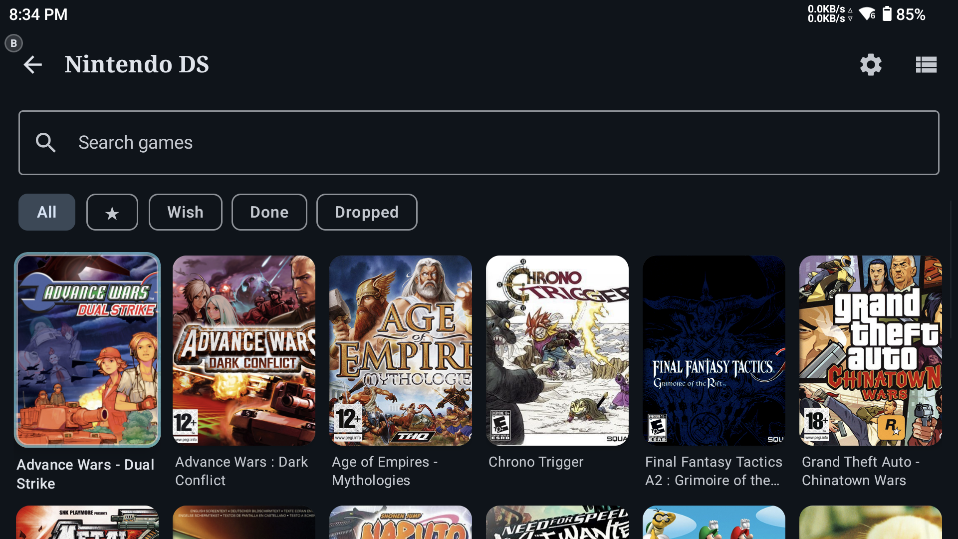 ORGL landscape game list with cover art