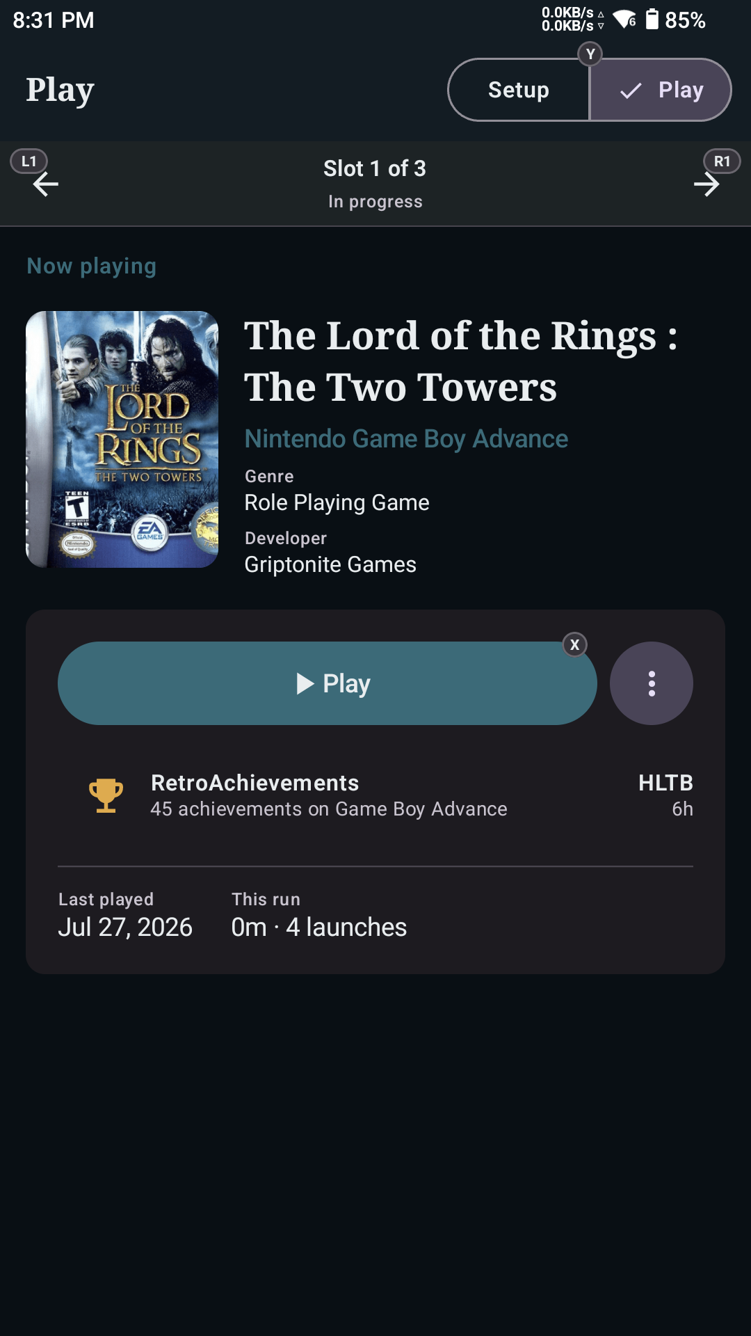 ORGL Now Playing — active commitment screen