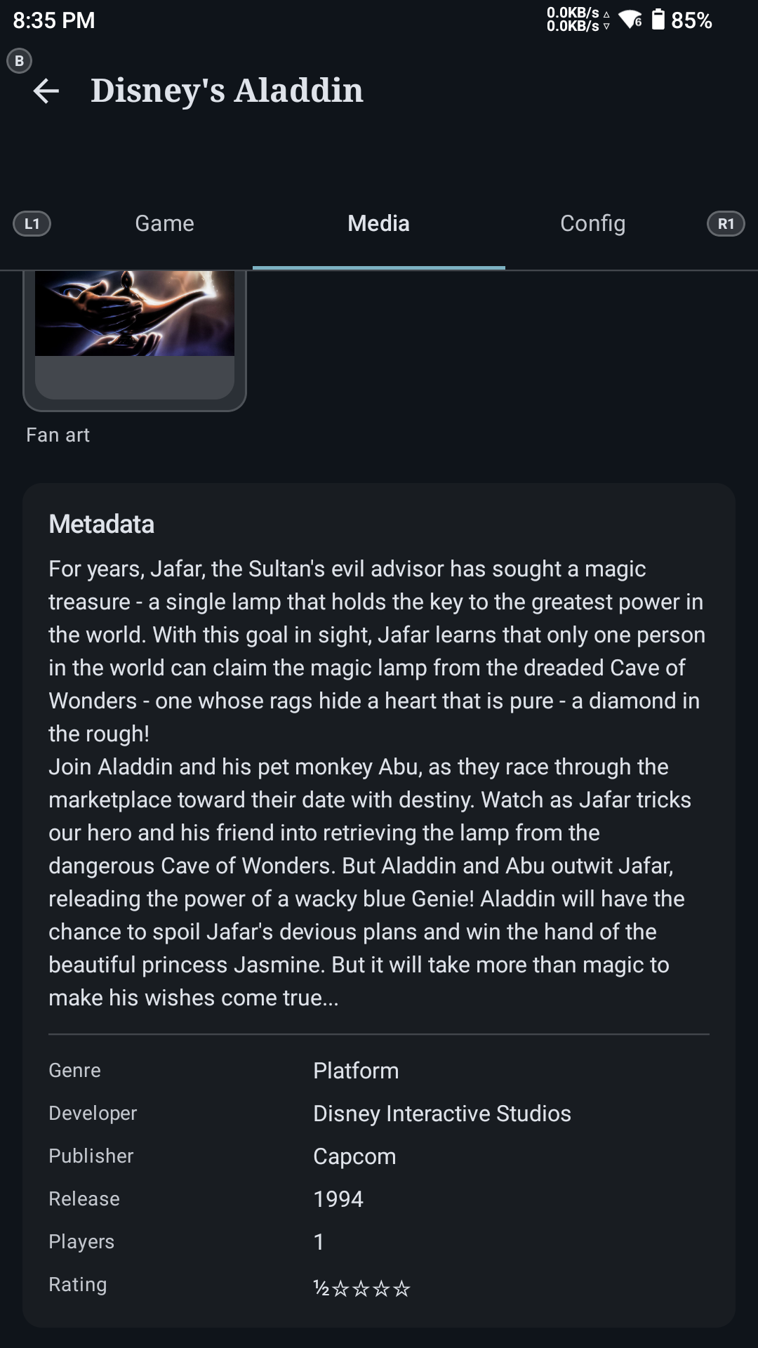 ORGL game media and metadata view
